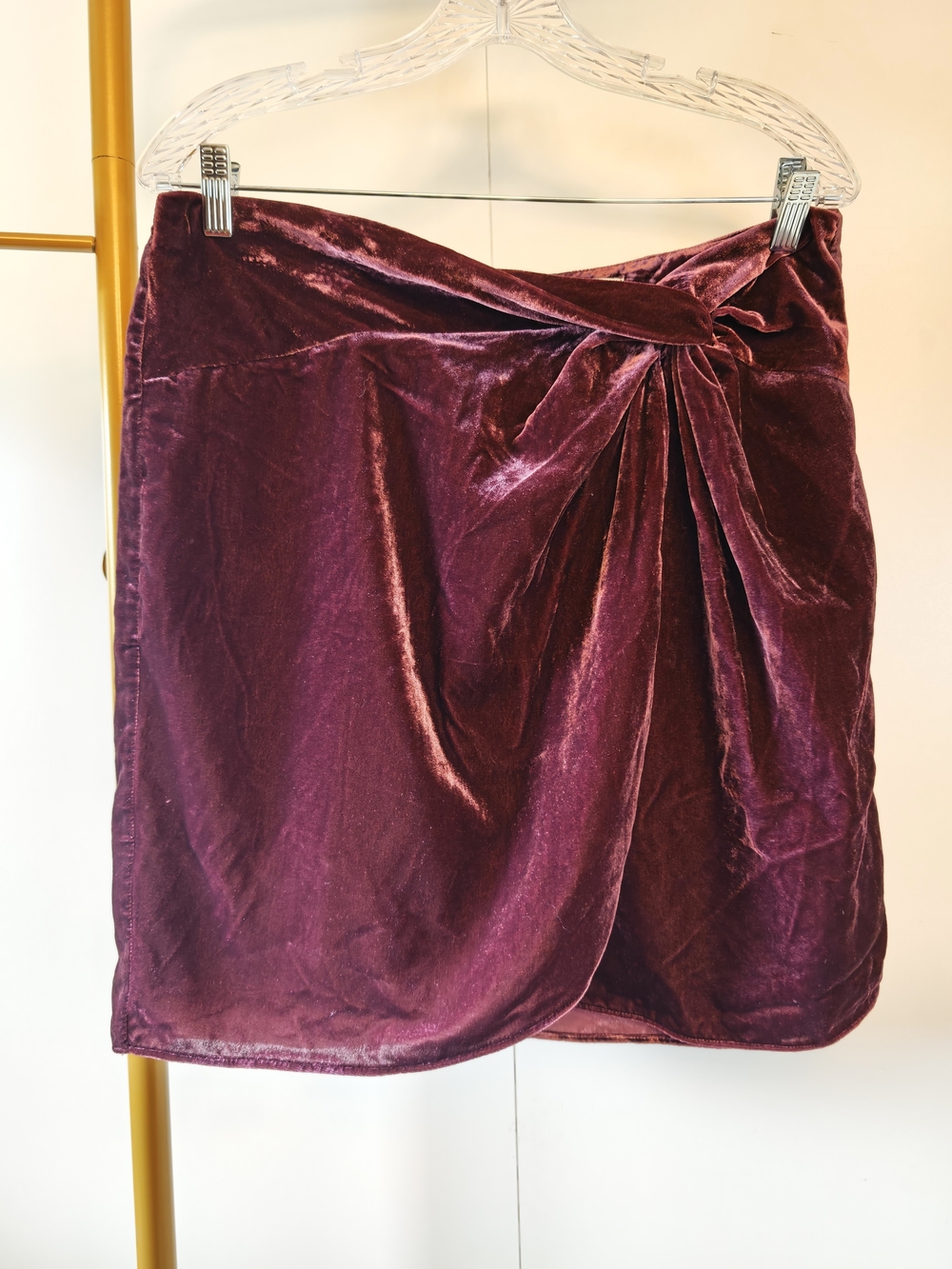 Whimsigoth LOFT Velvet Wrap Mini Skirt Womens 12 Purple Witchy Knot Detail